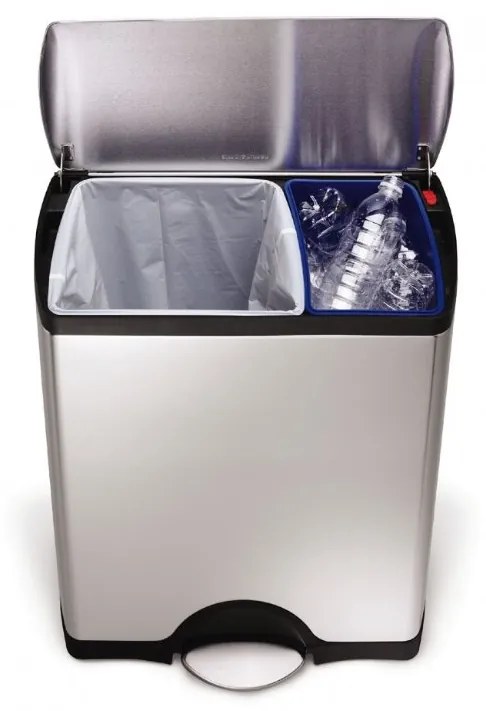Obdĺžnikový pedálový kôš na triedený odpad 30 + 16 l, matná oceľ, nerez