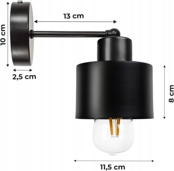BERGE Nástenná lampa - kinkiet - KUBEK - E27 - čierny