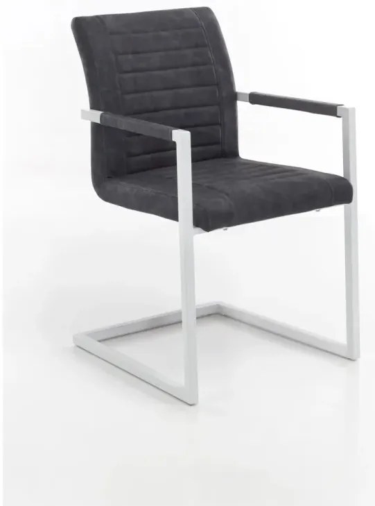 furniture-nabytek.cz - Masivní jídelní sestava Bullwer s 4 židlemi Picton, šedá/bílá, lakovaná akácie/kov/umělá kůže