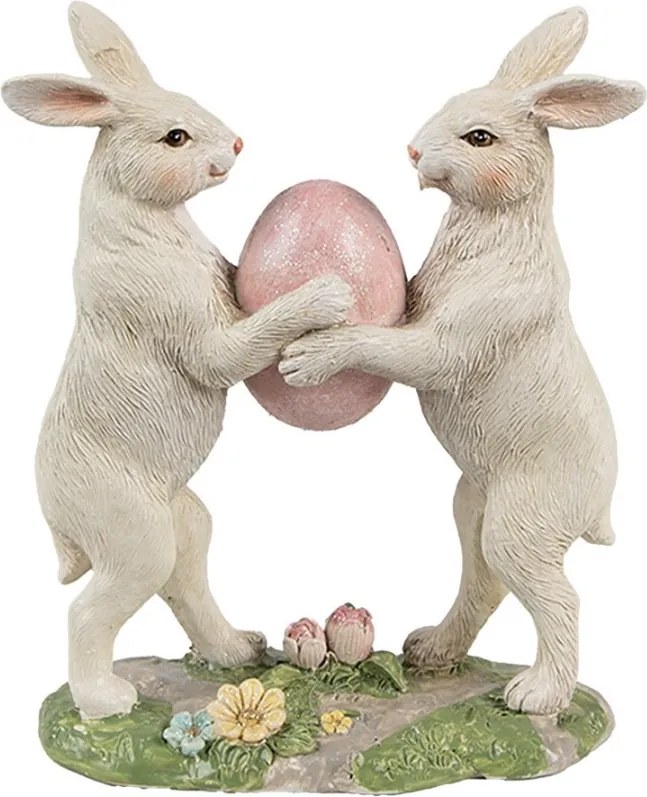 Béžová dekorácia králiky s vajíčkom - 11*5*13 cm