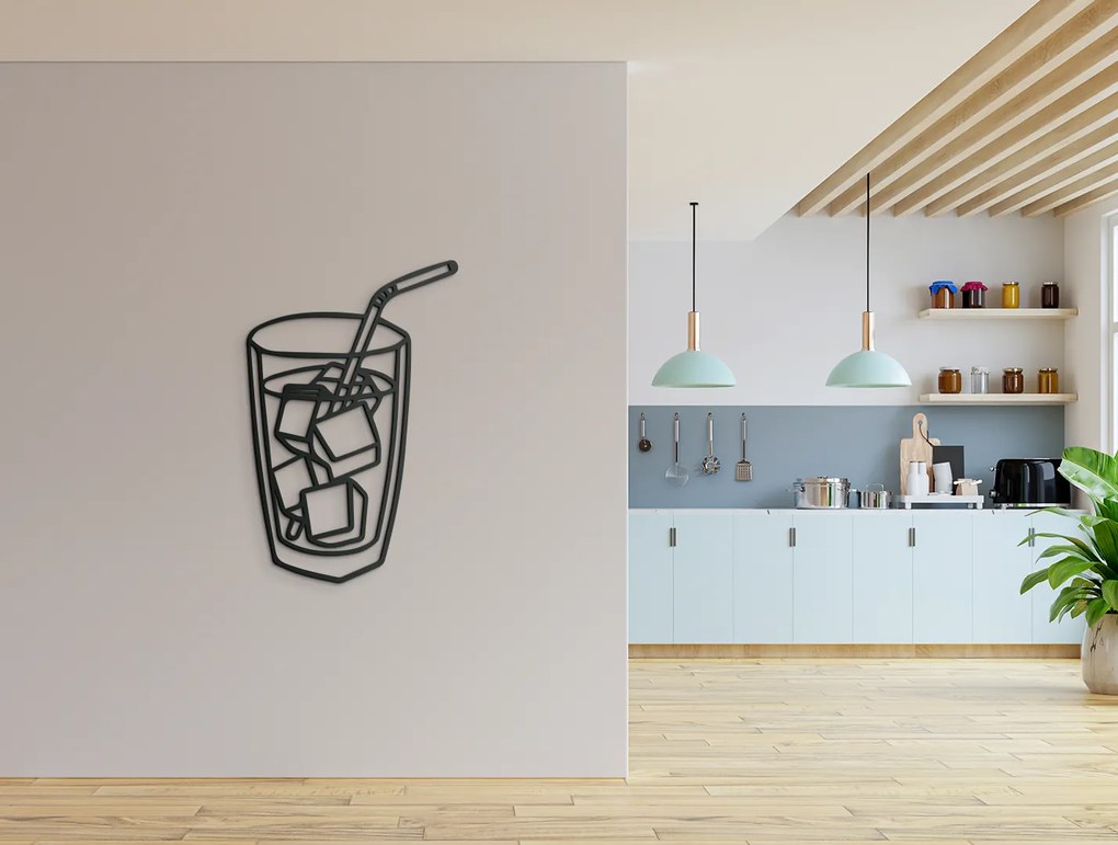 drevko Drevená nálepka Ľadový nápoj so slamkou Rozmer obrazu: 44,5 x 29 cm, Farba dekorácie: Čierna