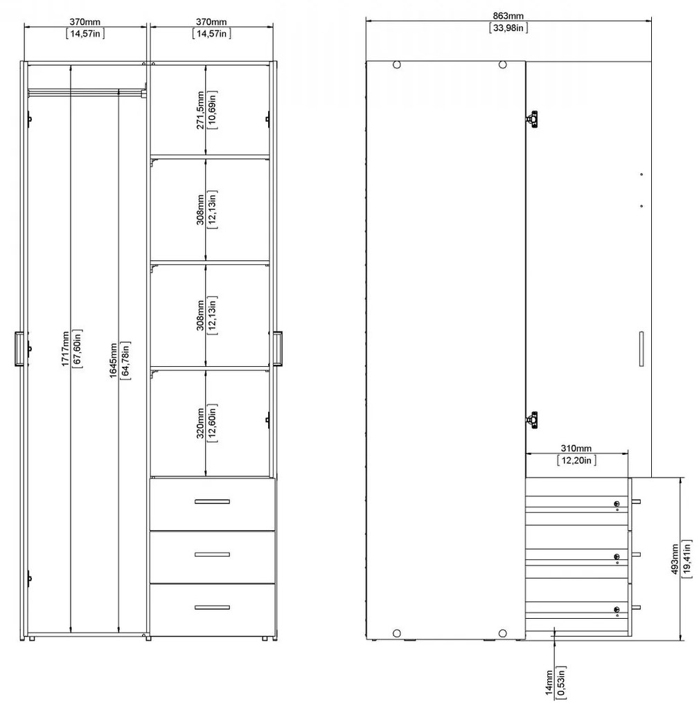 Šatníková skriňa Sida 77 cm biela