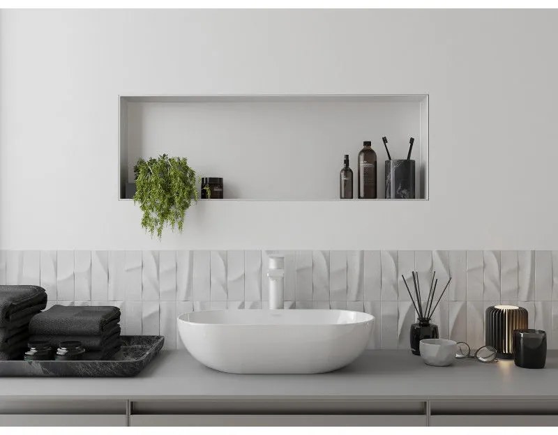 Mexen X-Wall-NR, polička na zapustenie pod obklad bez goliera 90 x 30 cm, biela, 1921903010