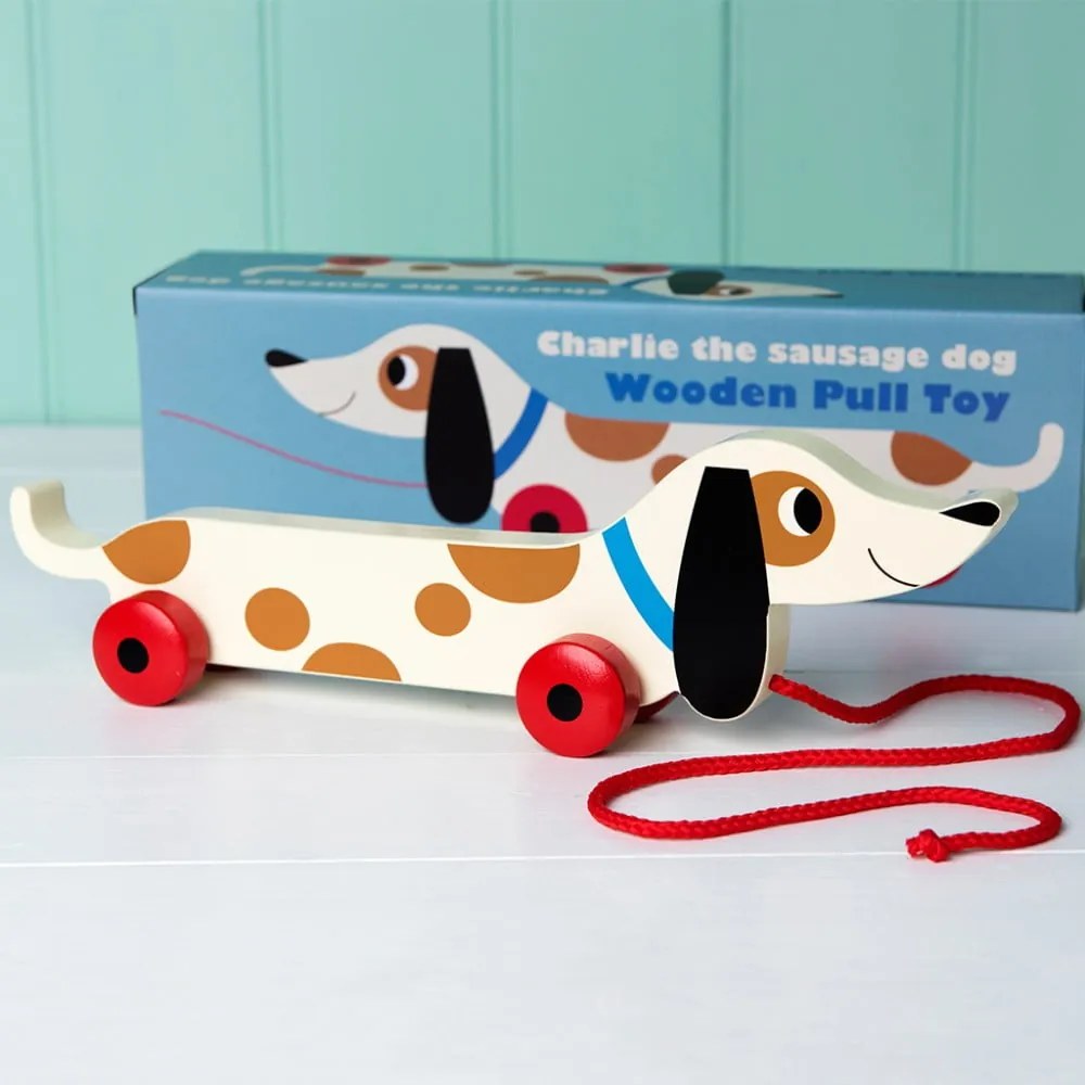 Drevený ťahací jazvečík Rex London Charlie The Sausage Dog, dĺžka 31,5 cm