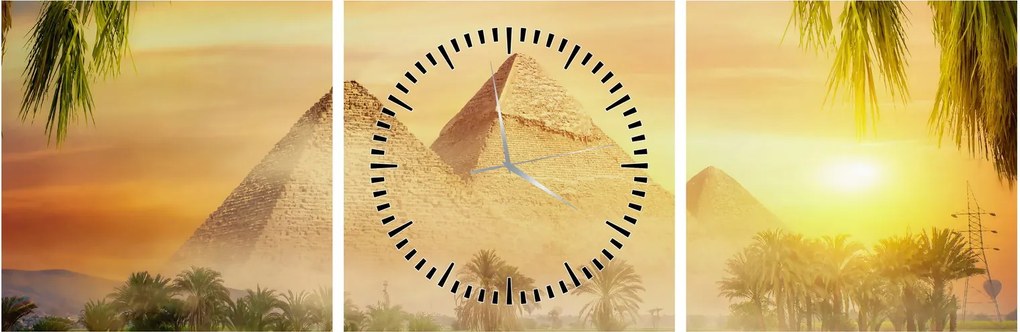 Obraz - Pyramídy (s hodinami) (90x30 cm)