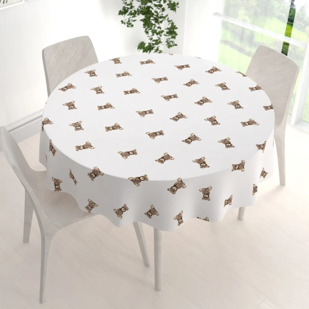 Biante Detský bavlnený okrúhly obrus Sandra SA-531 Medvedíky na bielom Ø 90 cm