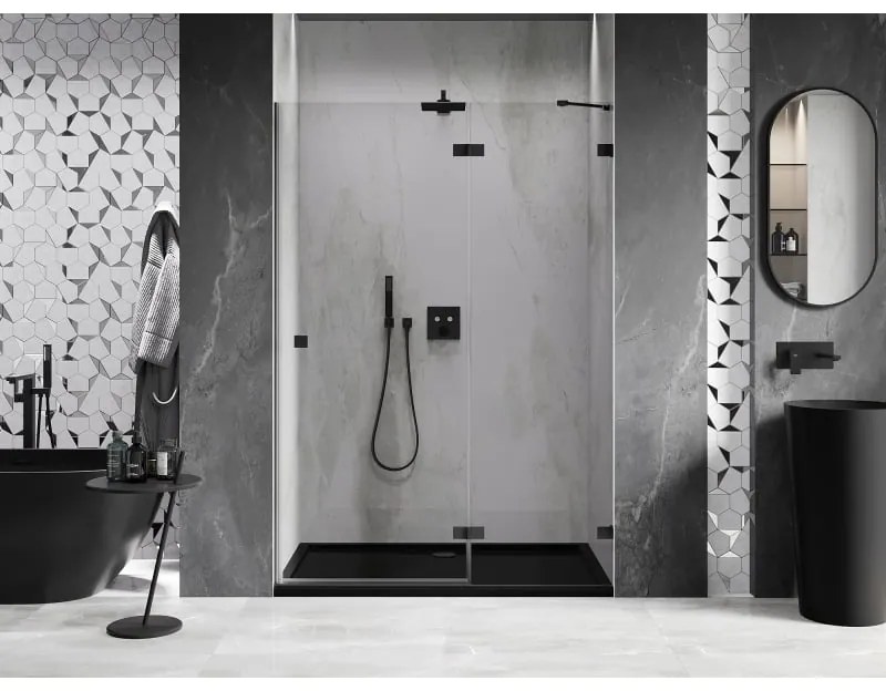 Mexen, Mexen Lunar pravé otočné sprchové dvere 130 cm, transparentné, čierne - 834-130-000-70-00-P