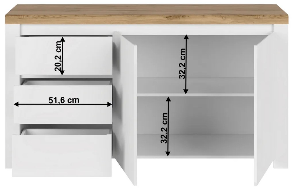 Komoda VILGO 2D3S, lesklá biela