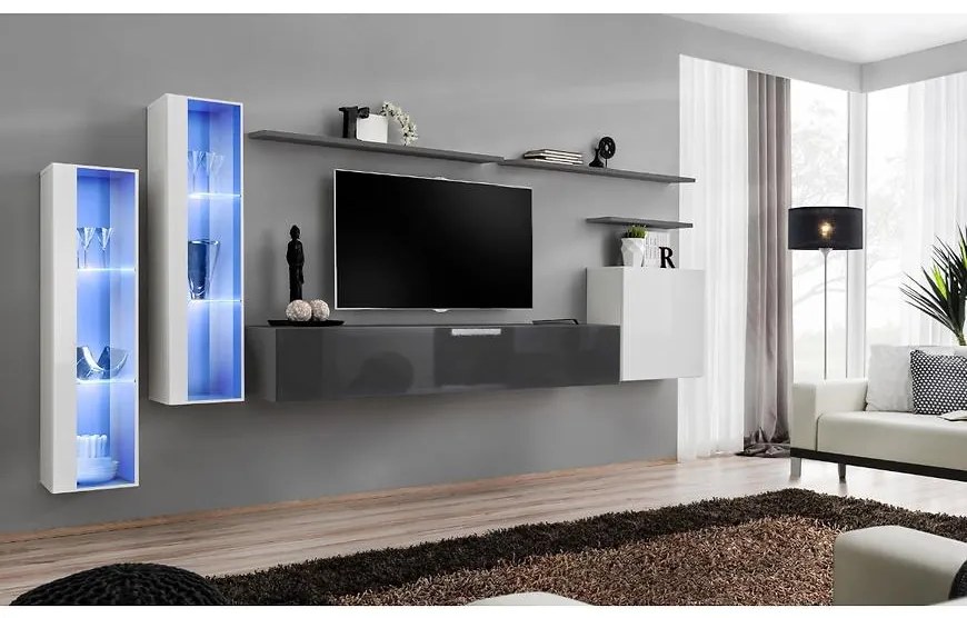 Obývacia stena Switch Sklo +LED XI Biely/Grafit