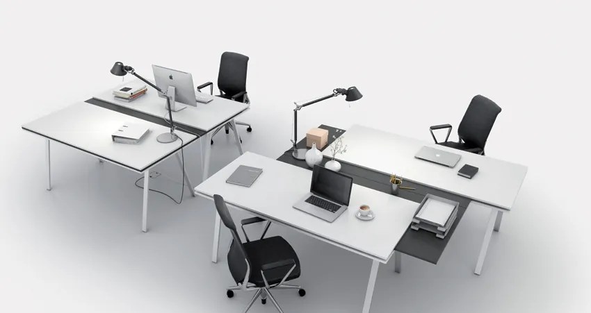 PLAN Kancelársky pracovný stôl LAYERS, výsuvná prostredná doska, 1700 mm, biela / sivá