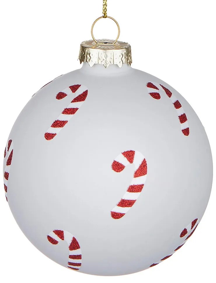 HANG ON Sklenená ozdoba Candy Cane 8 cm - biela