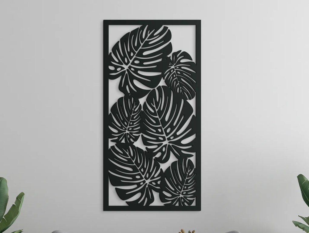drevko Moderný obraz Listy kvetu Monstera deliciosa Rozmer obrazu: 44,5 x 22,5 cm, Farba dekorácie: Čierna