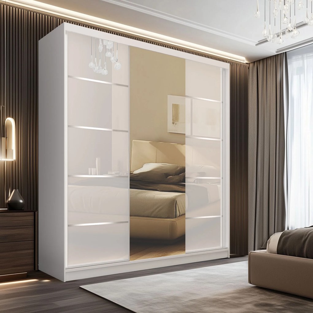 Šatníková skriňa SERENITY 200 cm biely lesk MTG SERENITY SZP5/0/W/W/0/HIAL