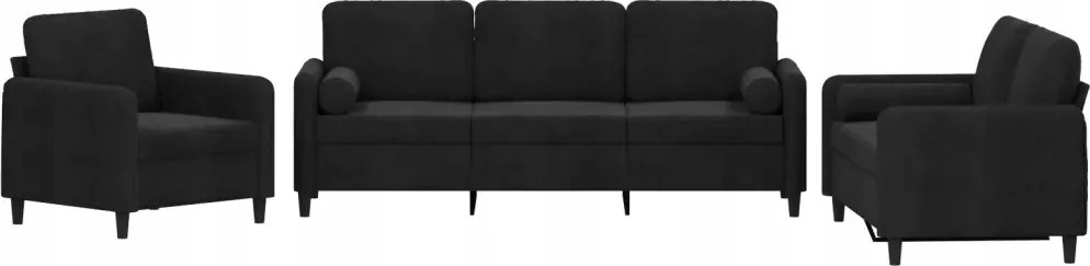 vidaXL 3-dielny sedací komplet s vankúšmi, čierny, zamat