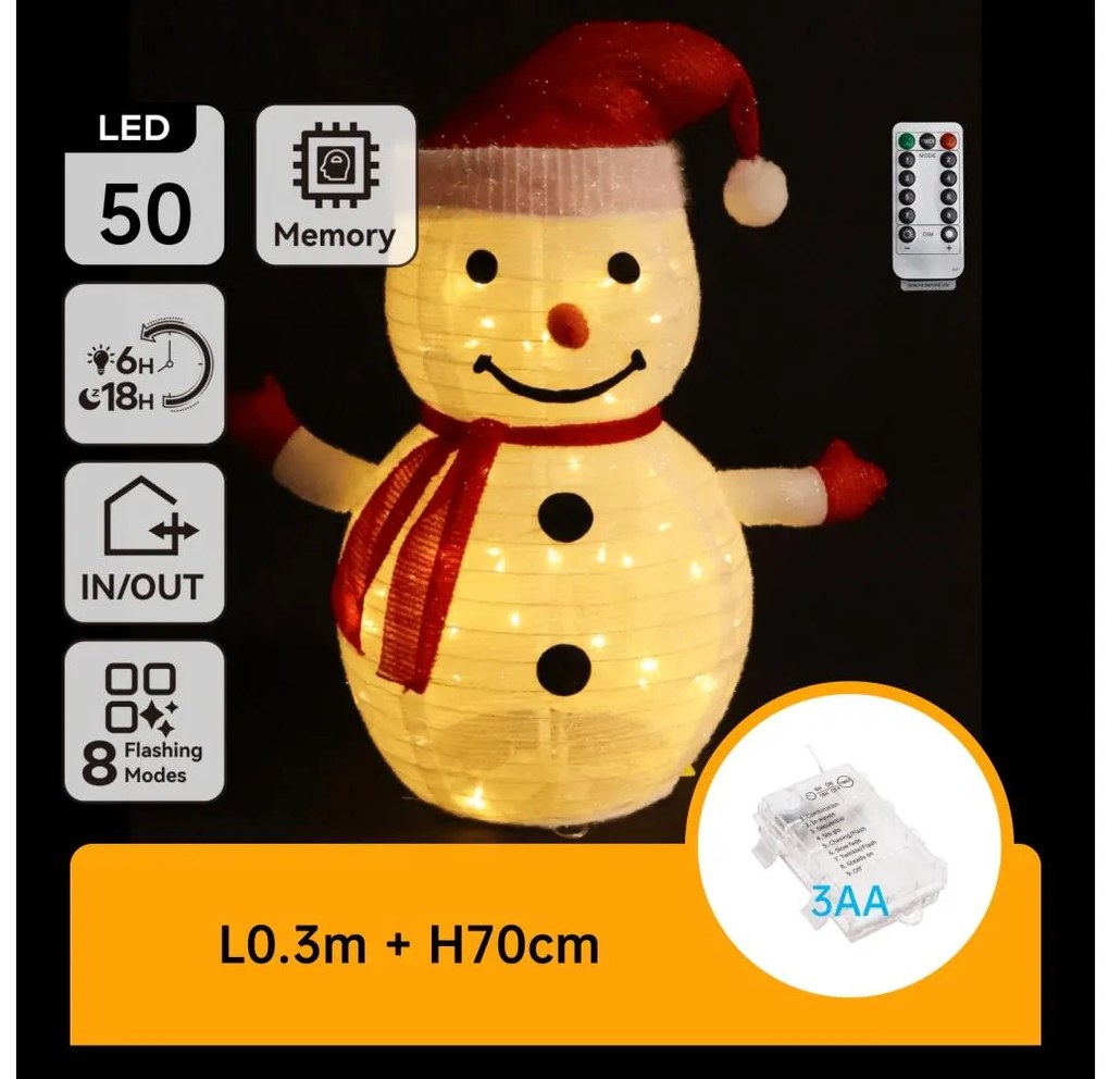 Aigostar - LED Vianočná vonkajšia dekorácia 50xLED/3xAA 0,7m IP44 snehuliak