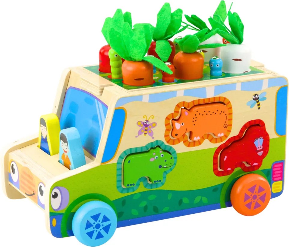 LEAN Toys Drevené edukačné auto - triedič tvarov a labyrint
