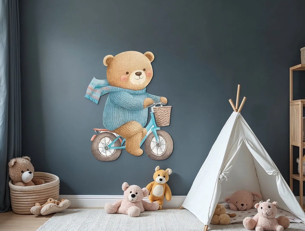 drevko | Detská dekorácia Macko na bicykli 60 x 48 cm