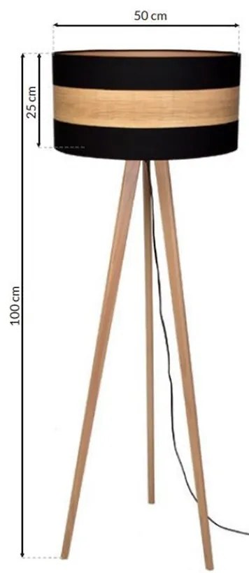Stojacia lampa Terra, 1x drevené/čierne textilné tienidlo, drevo