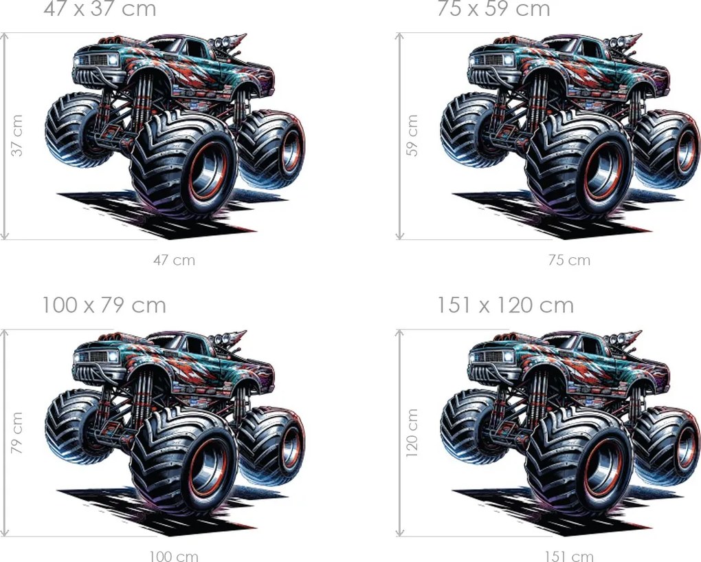 Monster truck 02 textilní prelepiteľná nálepka na stenu hárok 47 x 37 cm