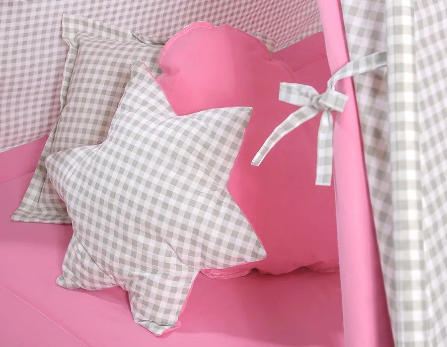 Bobono Stan Teepee pre deti + ozdobné perie - Šedá kockovaná - ružová
