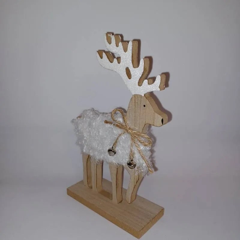 DECOLED Dekorácia, drevený jeleň, 12,5 x 5 x 20,5 cm, biela