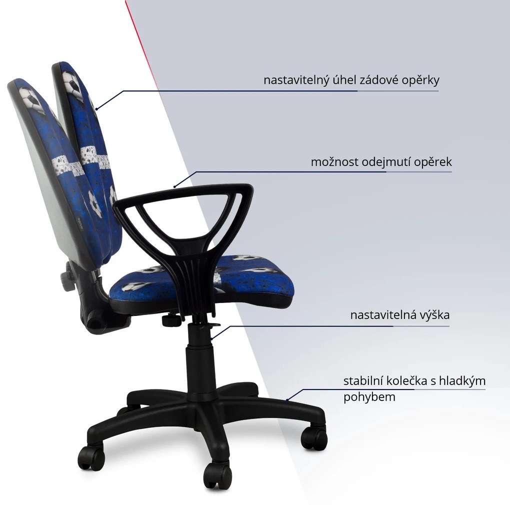 Detská otočná stolička BRANDON - FUTBAL modrá