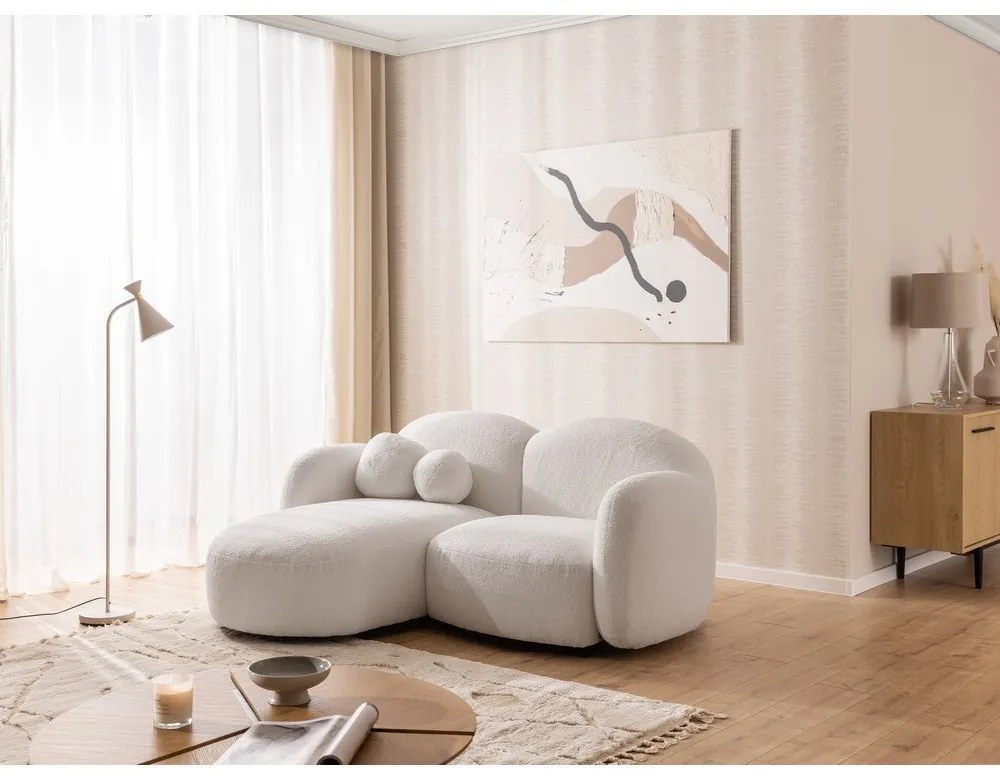 Krémovobiela rohová pohovka z textílie buklé (ľavý roh/s leňoškou) Orbit – Ropez