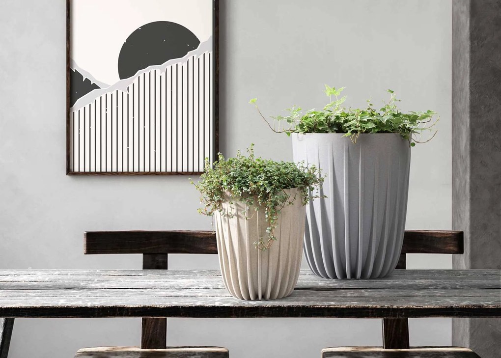 PLASTOVÝ KVETINÁČ STRIPPED ECO 46X39 CM BÉŽOVÁ