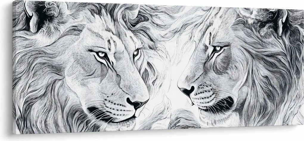 Obraz - Kreslené levie hlavy (120x50 cm)