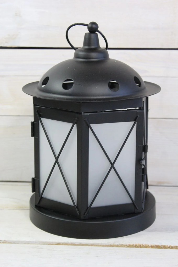 Lampáš - čierny (v. 24 cm) s LED žiarovkami