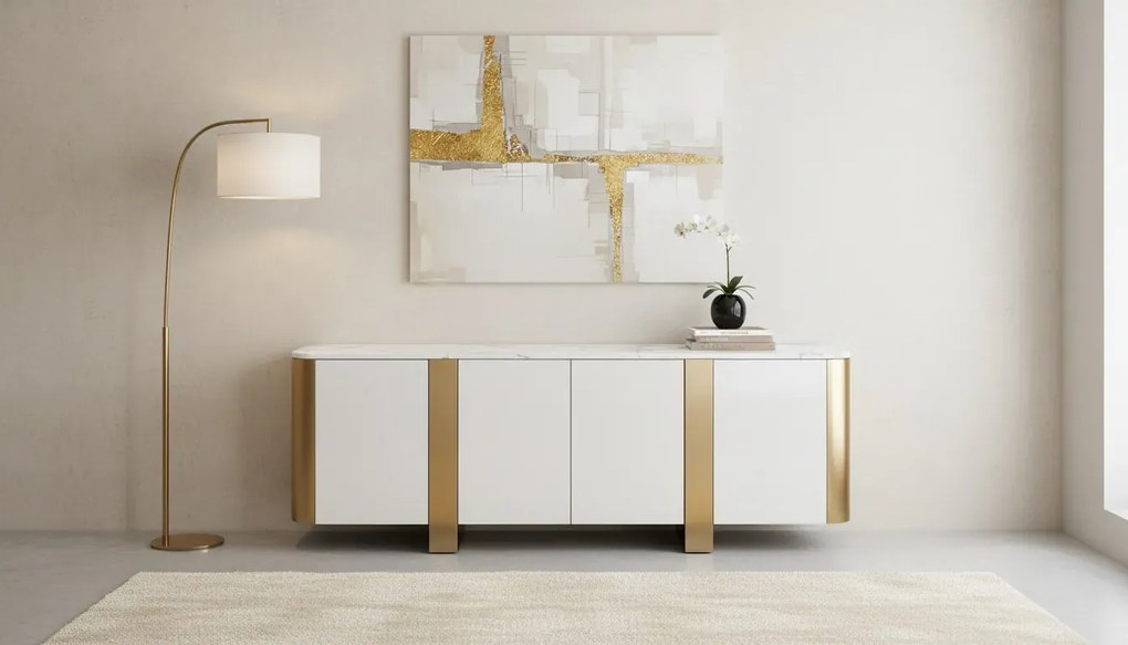 Komoda Stilig ST921 200 cm biela/zlatá/mramor