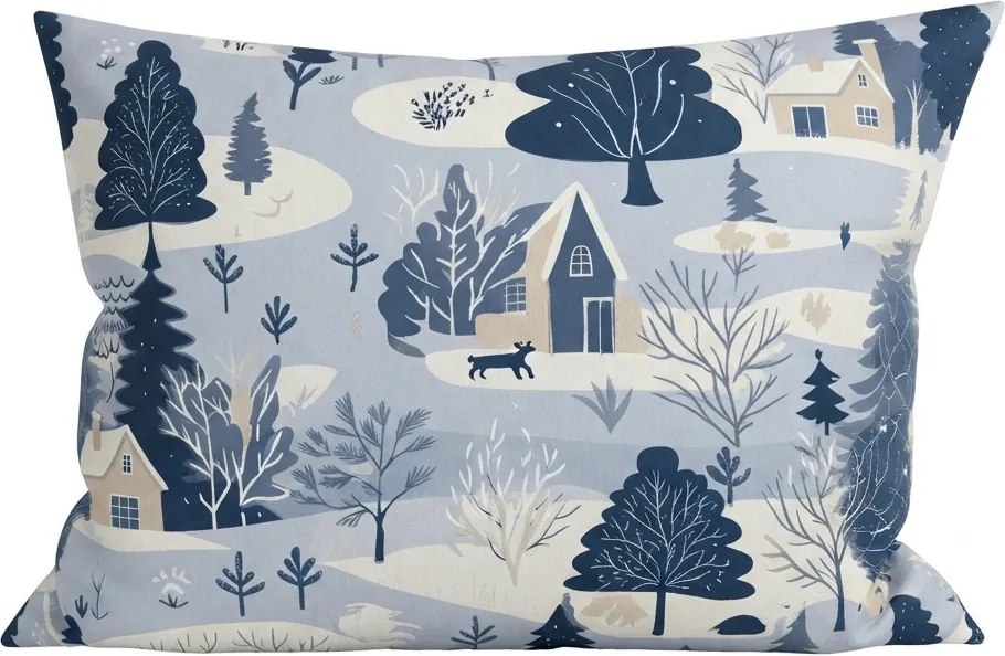 Flanelová obliečka na vankúš SNOWY VALLEY 50x70 cm, modrá