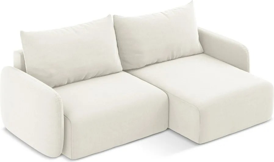 Krémovobiela zamatová rozkladacia/s úložným priestorom rohová pohovka (pravý roh/s leňoškou) Kalena – Makamii