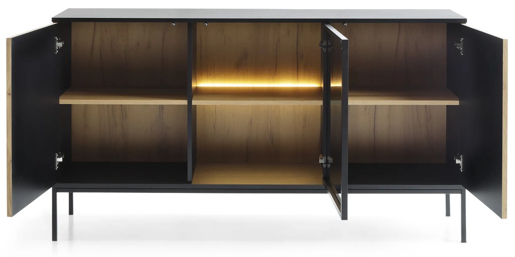 Komoda Sento s LED osvětlením 154 cm dub wotan/černá II