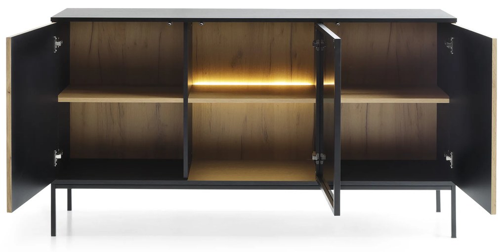 Komoda Sento s LED osvetlením 154 cm dub wotan/čierna II