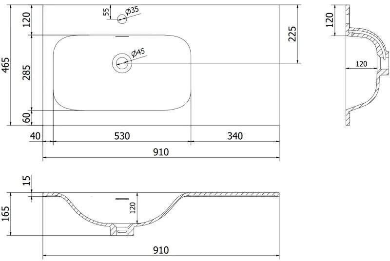 Mexen Vela, umývadlo na zapustenie 91 x 46,5 cm, ľavé, biela matná, 25239001L