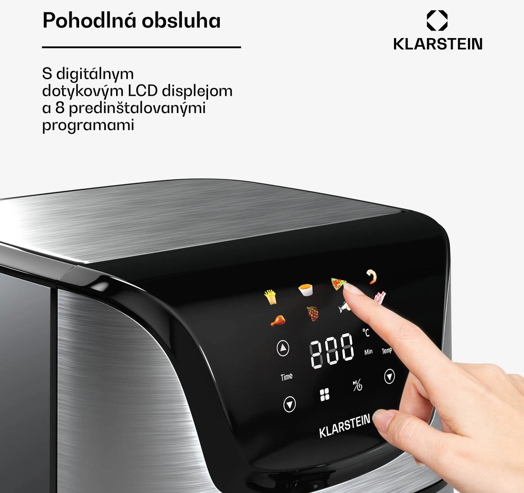 Klarstein AeroVital Deluxe teplovzdušná fritéza, 1700 W, 8 programov, vrátane príslušenstva, 200°C, Časovač