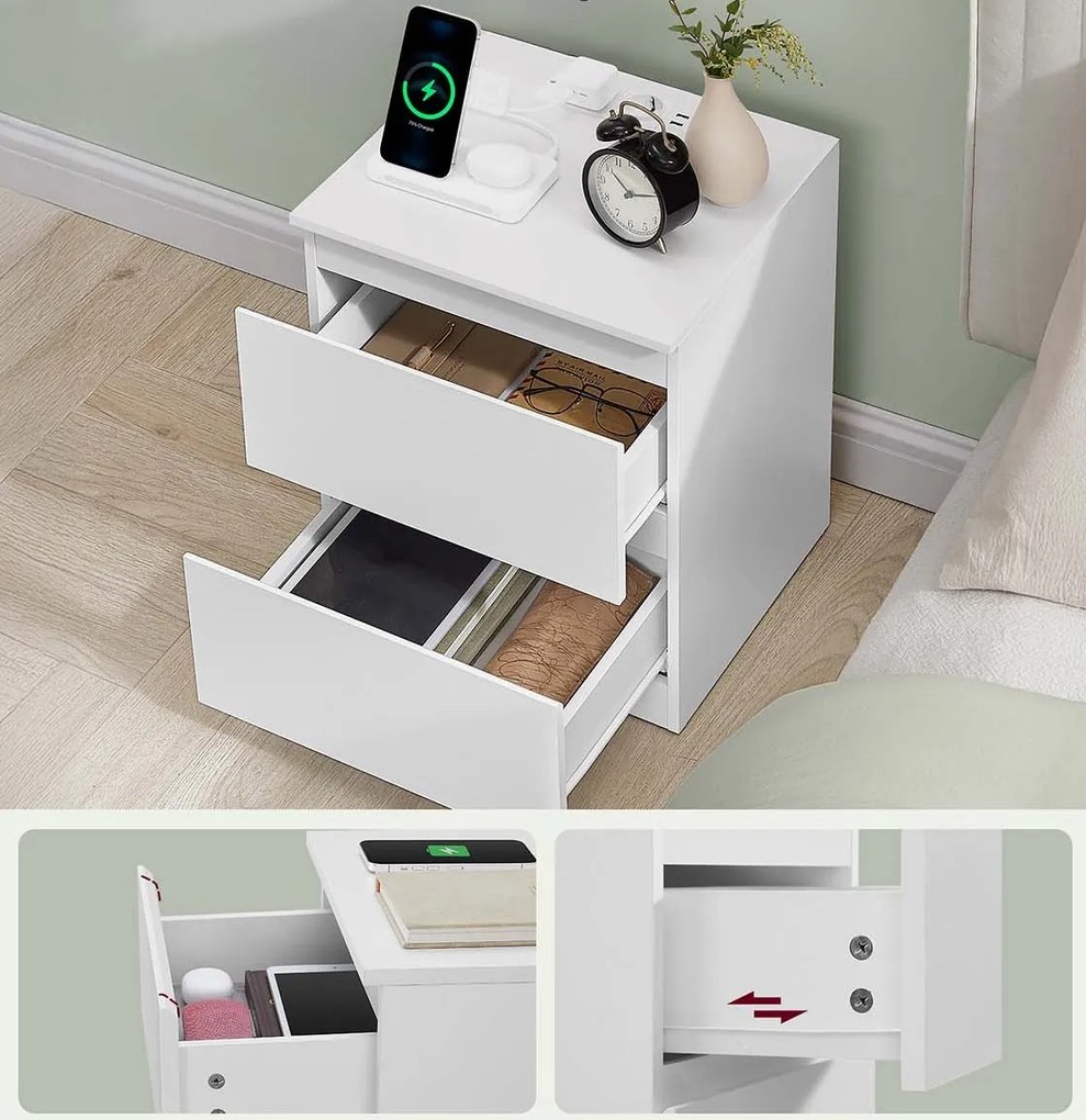 Sada 2 ks nočných stolíkov Vasagle Girgo so zásuvkou a USB portmi biela II