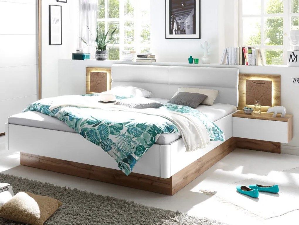 Posteľ s nočnými stolíkmi Capri 180x200 cm, dub wotan/biela