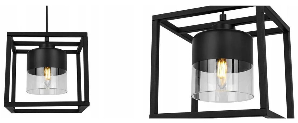 Závesné svietidlo Roma cage, 1x čierne/transparentné sklenené tienidlo v kovovom ráme