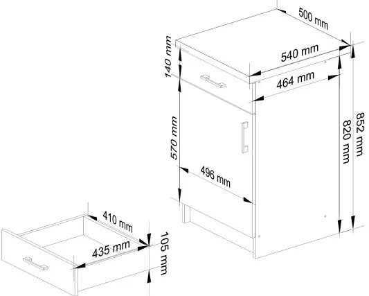 Spodná kuchynská skrinka s doskou LIMA S50 SZ1 biela / dub sonoma