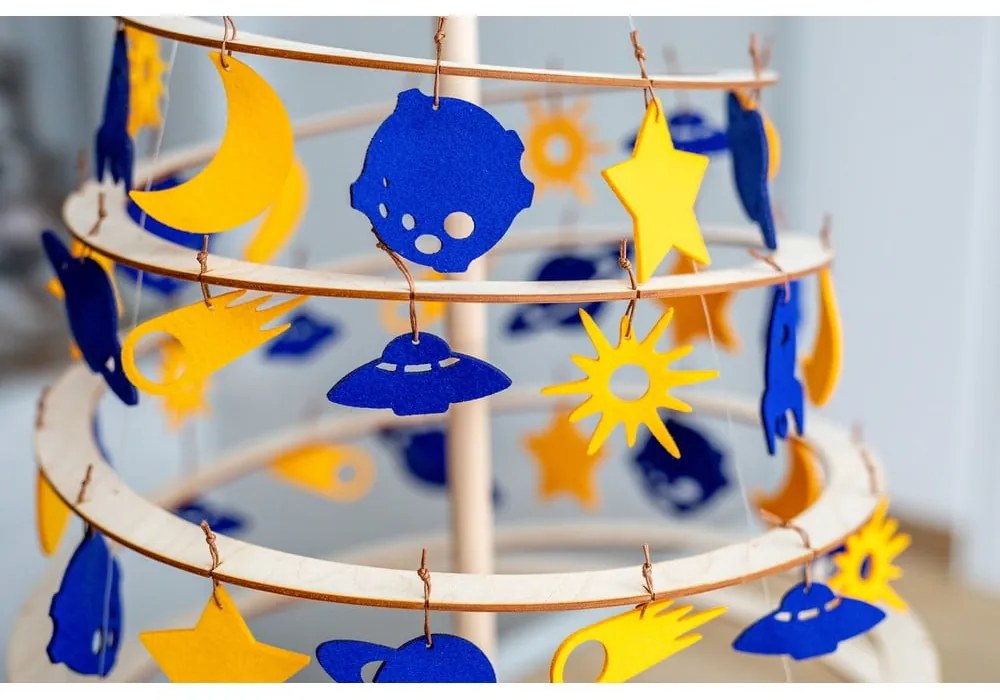 Súprava 8 žlto-modrých filcových vianočných dekorácií Spira Medium