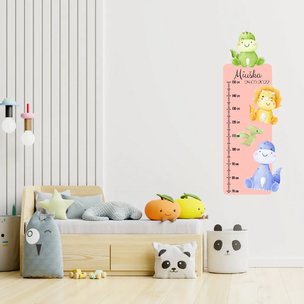 50x120cm Detský meter s menom - Dinosaury - textilná nálepka na stenu