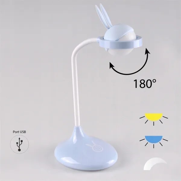 LED Detská dotyková lampička RABBIT LED/0,4W/5V 3000/6500K modrá + USB