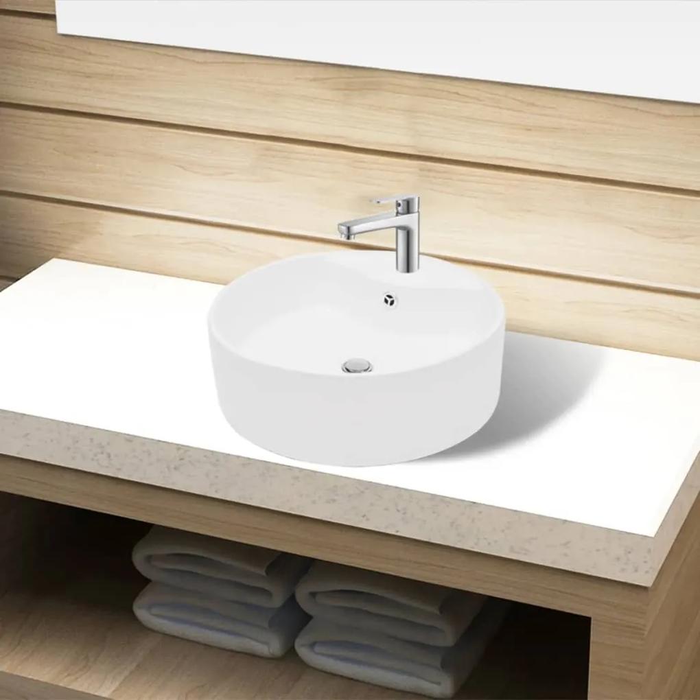 vidaXL Biele okrúhle keramické umývadlo do kúpeľne s otvorom na batériu