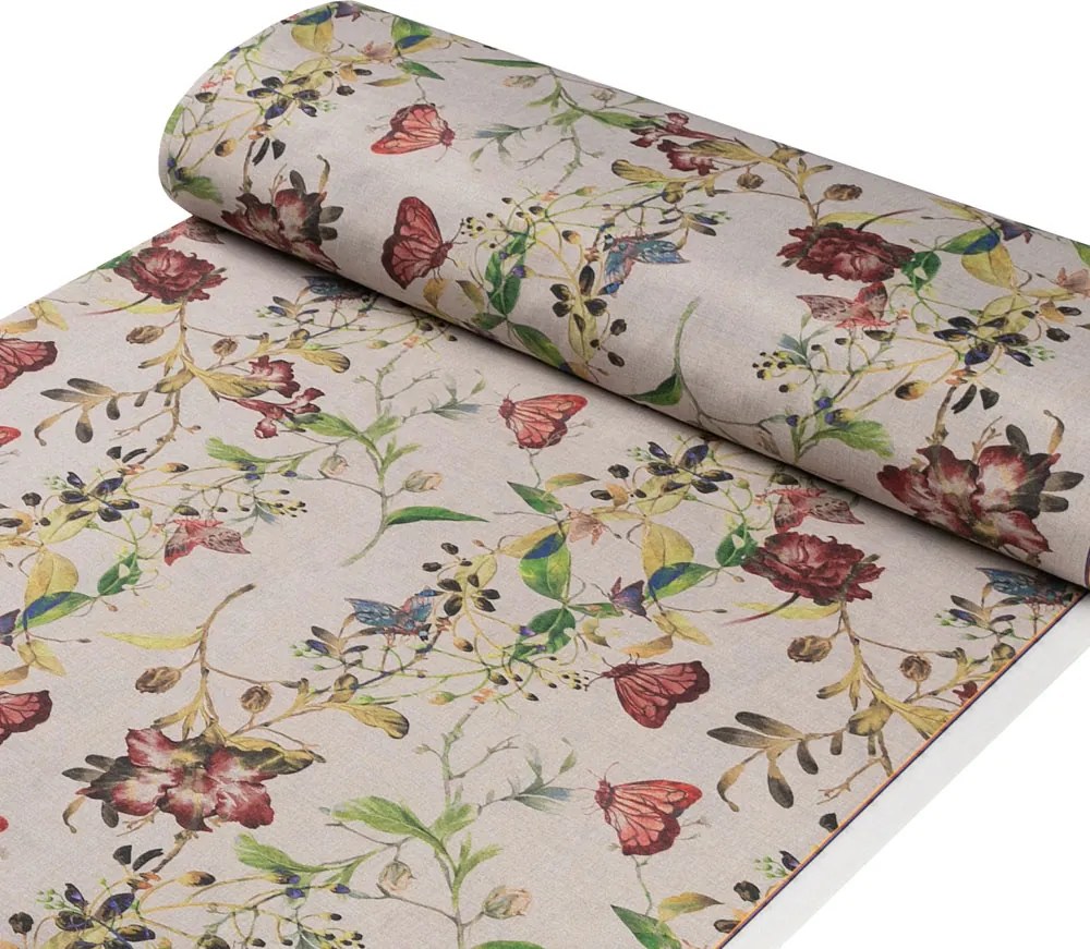 Biante Dekoračný obdĺžnikový obrus PML-083 Kvety a motýle na béžovom 50x100 cm