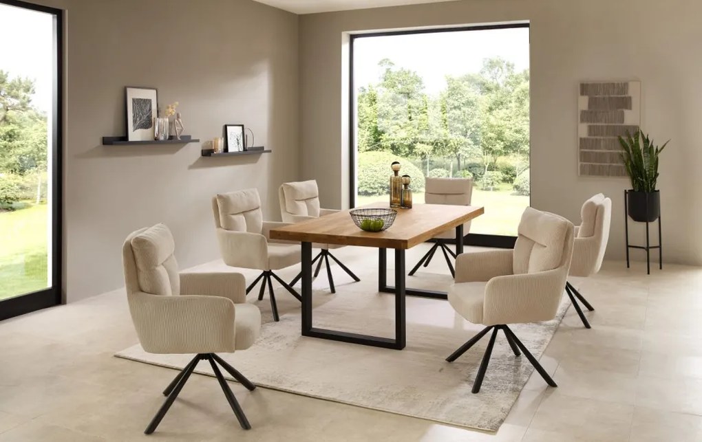 Otočná jedálenská stolička Sofia, svetlo béžová štruktúrovaná látka