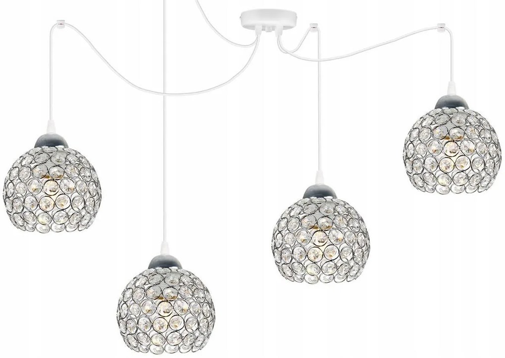 Závesné svietidlo Crystal Spider, 4x strieborné krištáľové tienidlo, (chrómové uchytenie), w