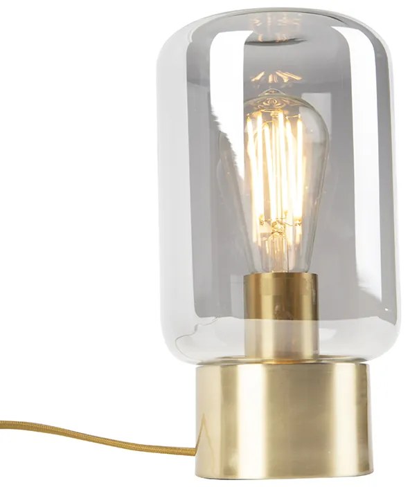 Dizajnová stolová lampa mosadz so sklom s dymovým efektom - Bliss Cute