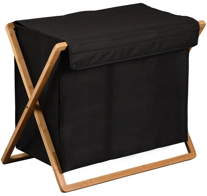 Kesper Kôš na triedenú bielizeň, čierny s bambusovým rámom, 69x41x56,5 cm